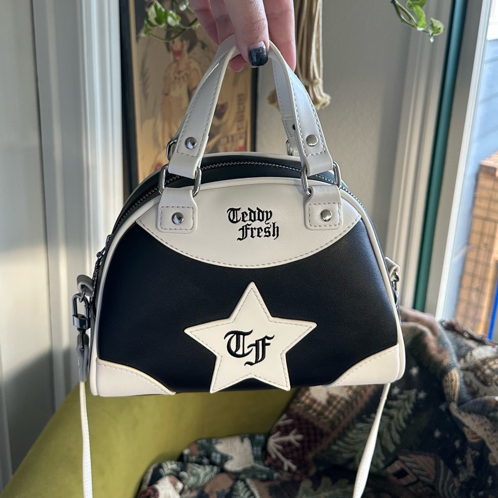 Teddy Fresh Black and White Crossbody Bag